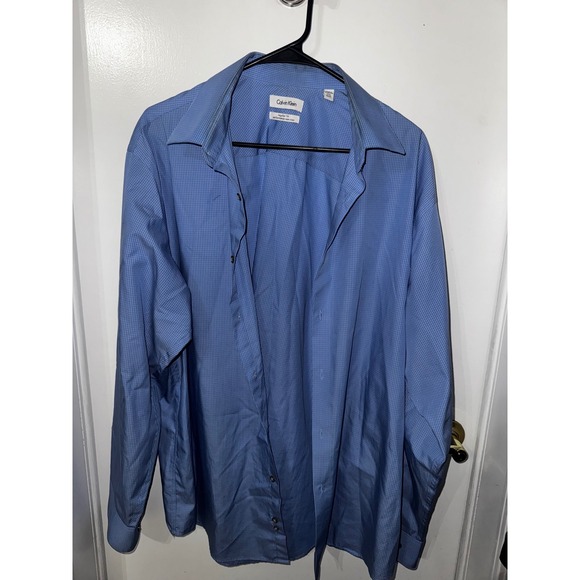 Calvin Klein Mens Dress Shirt 17 1/2 34/35 Regular Fit Performance Non Iron Blue - Picture 1 of 4